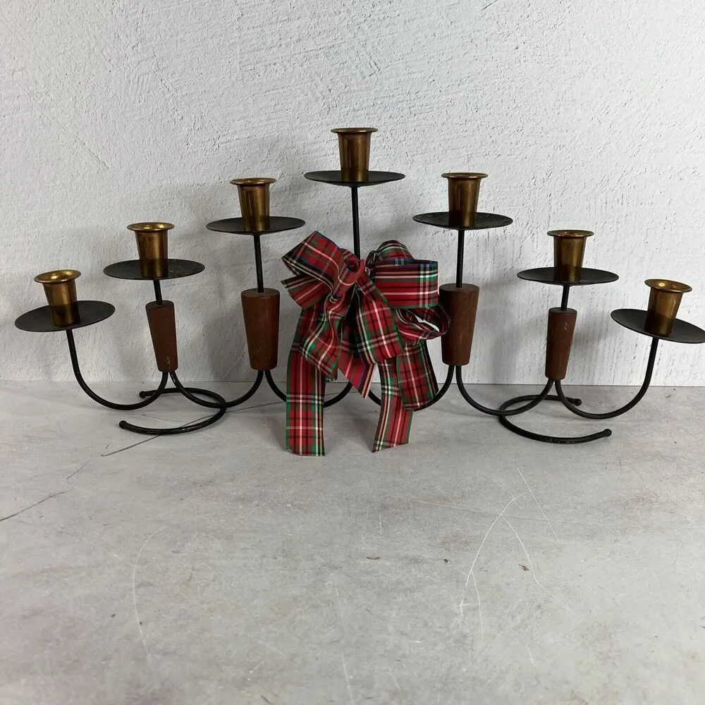 Vintage 70s MCM Candelabra‎ Holds 7 Candle Sticks Holiday Bow